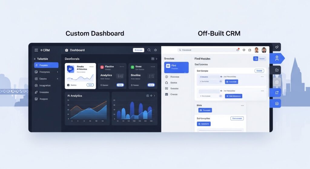 Custom CRM vs Off-the-Shelf CRM comparison dashboard for UK businesses in 2026
