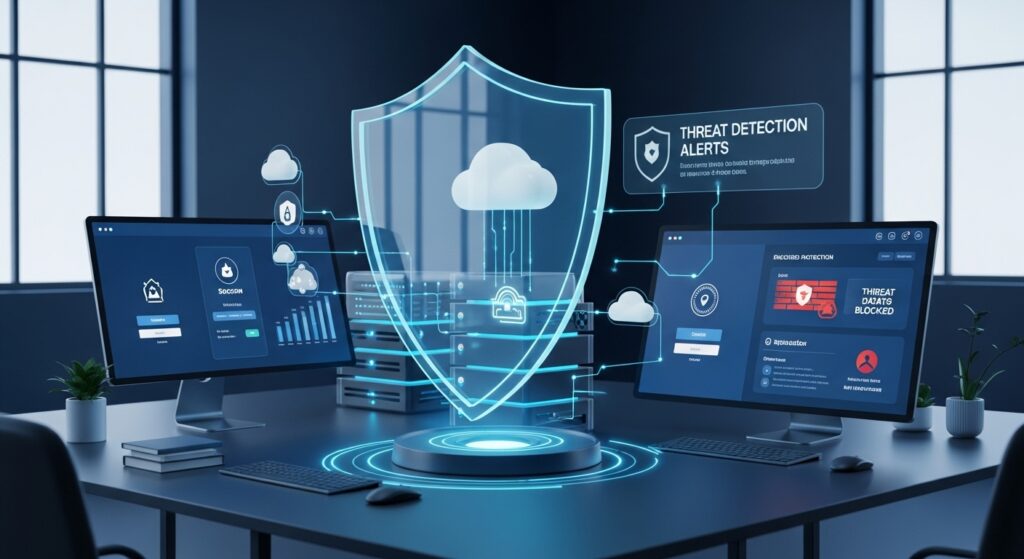 Cybersecurity for SMEs in 2026 showing digital shield protection around small business systems