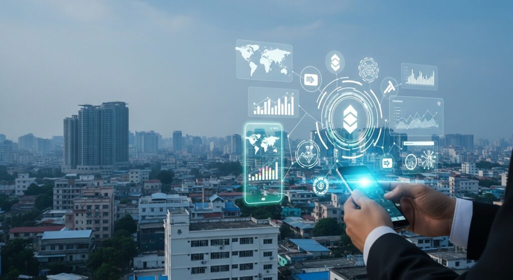 FinTech innovation in emerging markets showing digital payments and mobile banking growth